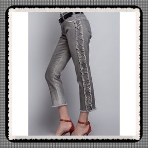 Gray Medium Wash Side Ruffled Capri Length Jeans, Size Small & Medium, NWT